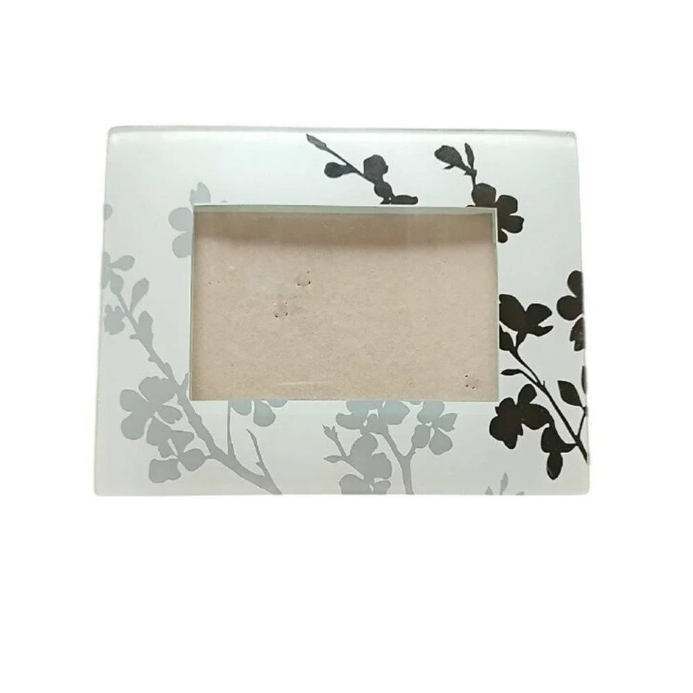 Frosted Glass Floral Silhouette Picture Frame 7x9.5 Grey Black Botanical